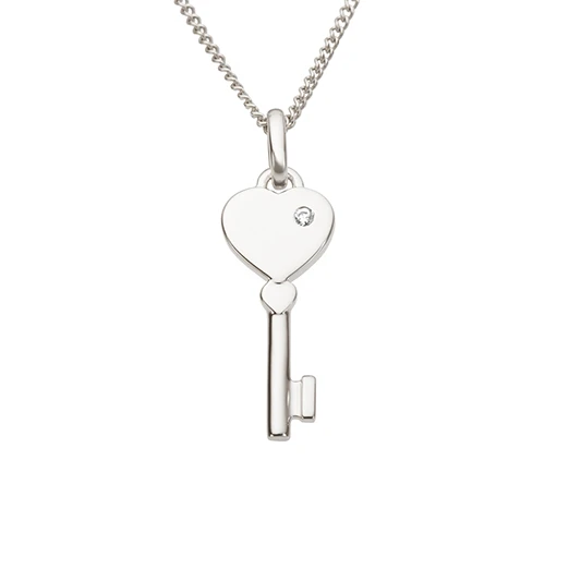 Дамски висулка от 14K Злато Бяло - с форма Ключ - Диаманти