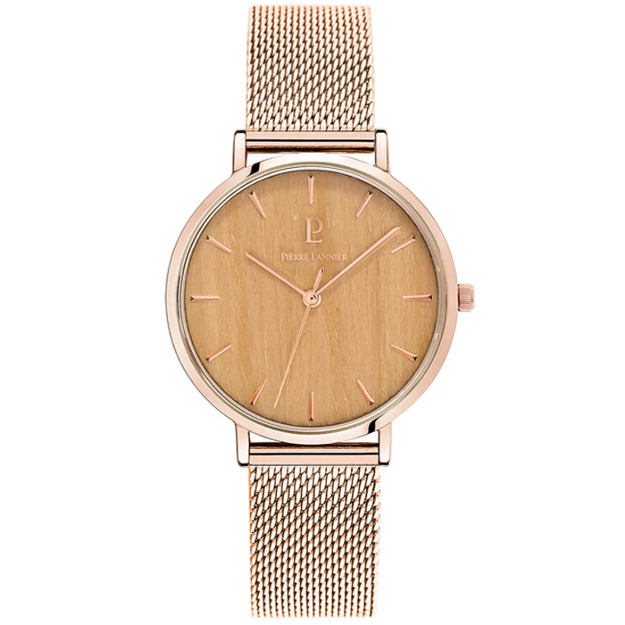 Дамски ръчен часовник с кварцов механизъм - корпус от Стомана - Меш - цвят Бежов Розово Злато