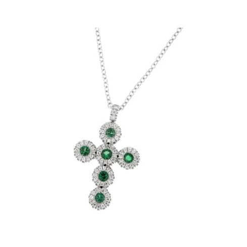 Дамски колие от 18K Злато Бяло - с форма Кръст - Диаманти