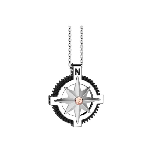 Мъжки колие от 925 Сребро - с форма Компас - - Черен