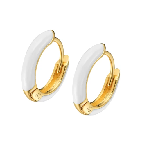 Дамски обеци от 925 Медицинска стомана - с форма Други - - Златно покритие и бял емайл