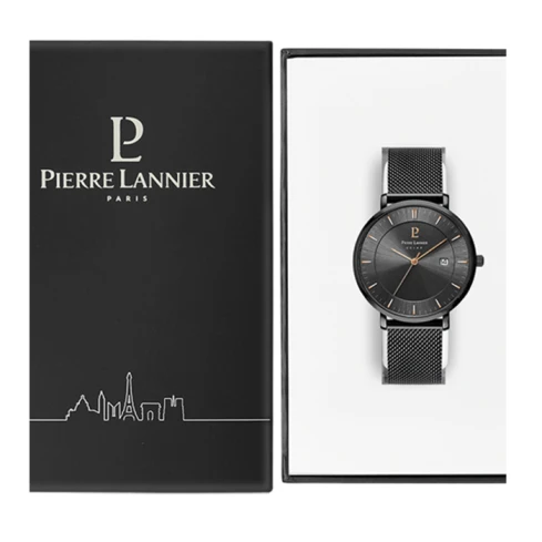 Мъжки ръчен часовник с кварцов механизъм - корпус от Стомана - Меш - цвят Черен Черен