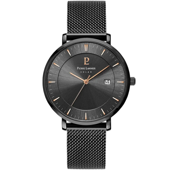 Мъжки ръчен часовник с кварцов механизъм - корпус от Стомана - Меш - цвят Черен Черен