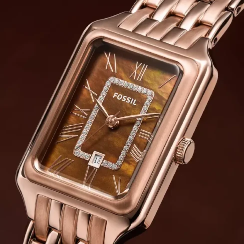 Дамски ръчен часовник с кварцов механизъм - корпус от Стомана - Стоманена верижка - цвят Седеф Розово Злато