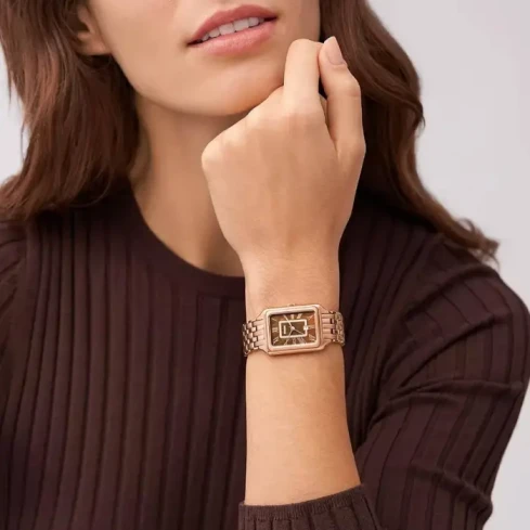 Дамски ръчен часовник с кварцов механизъм - корпус от Стомана - Стоманена верижка - цвят Седеф Розово Злато