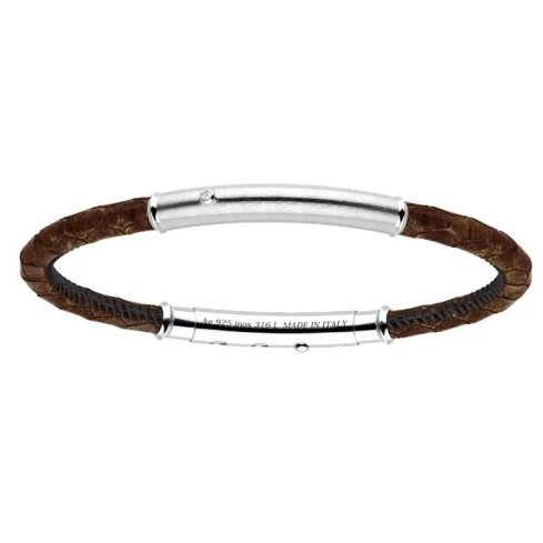 Мъжки гривна от 925 Сребро - с форма Въже - - Сив