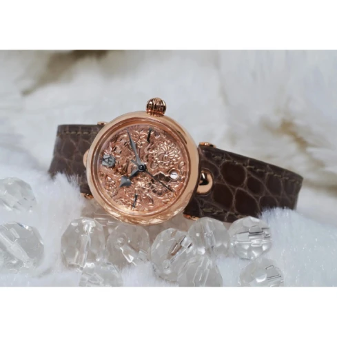 Дамски ръчен часовник с автоматичен механизъм - корпус от Стомана - Естествена кожа - цвят Розово Злато Розов