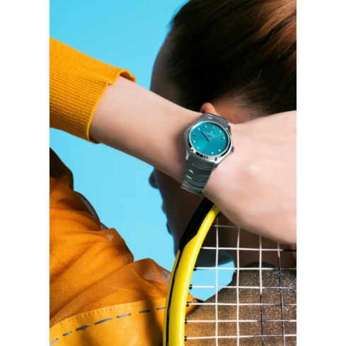 Дамски ръчен часовник с кварцов механизъм - корпус от Стомана - Стоманена верижка - цвят Тюркоаз Сив