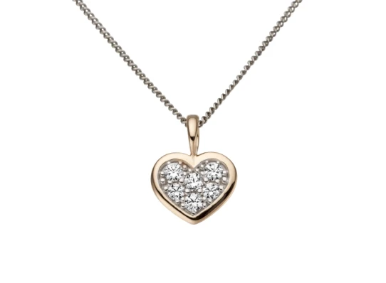 Дамски медальон от 14K Злато Розово - с форма Сърце - Цирконий