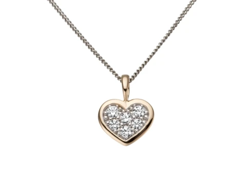 Дамски медальон от 14K Злато Розово - с форма Сърце - Цирконий