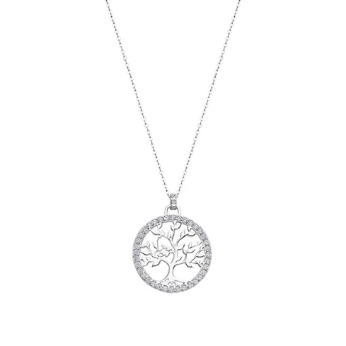 Дамски колие от 925 Сребро - с форма Дървото на живота - Цирконий - Сив
