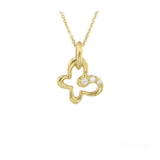 Дамски колие от 14K Злато Жълто - с форма Пеперуда - Цирконий