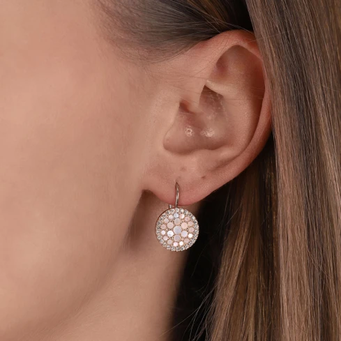 Дамски обеци от 316l Медицинска стомана - с форма - - Розово злато / Седеф / Цирконий