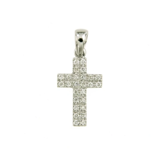Дамски колие от Злато Бяло - с форма Кръст - Цирконий