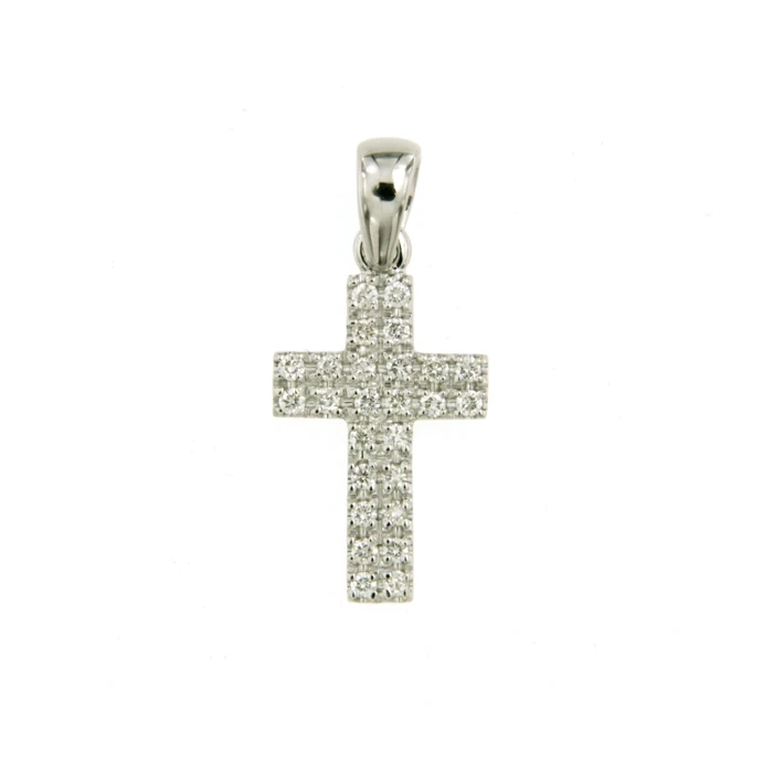 Дамски колие от Злато Бяло - с форма Кръст - Цирконий