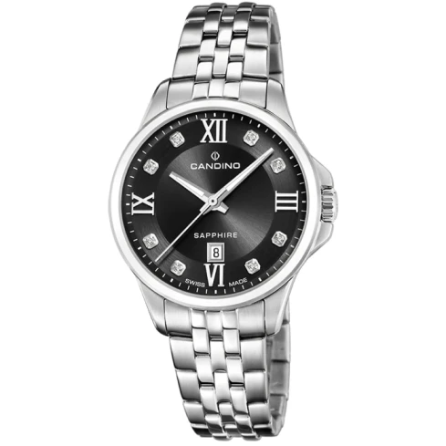 Дамски ръчен часовник с кварцов механизъм - корпус от Стомана - Стоманена верижка - цвят Черен Сив