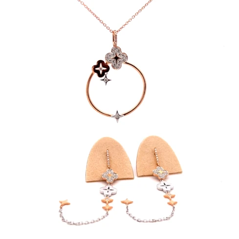 Дамски колие от 18K Злато Бяло и Розово - с форма - Диаманти