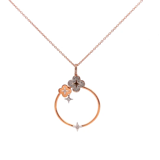 Дамски колие от 18K Злато Бяло и Розово - с форма - Диаманти