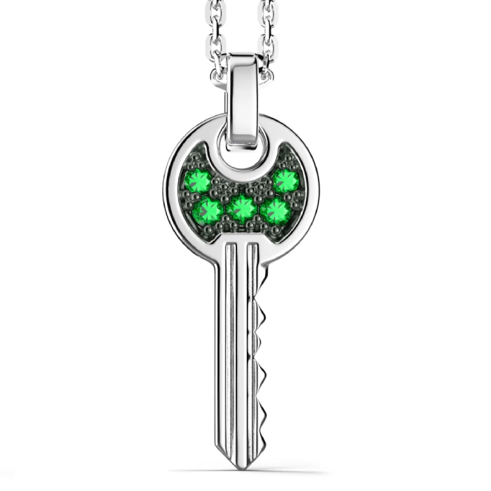 Унисекс колие от 925 Сребро - с форма Ключ - Цирконий