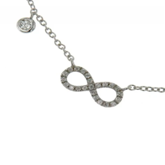 Дамски колие от 18K Злато Бяло - с форма Безкрайност - Диаманти