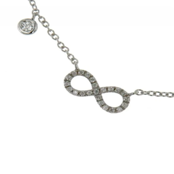 Дамски колие от 18K Злато Бяло - с форма Безкрайност - Диаманти