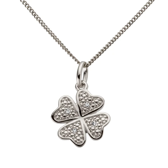 Дамски висулка от 14K Злато Бяло - с форма Детелина - Диаманти