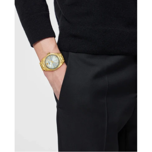 Мъжки ръчен часовник с кварцов механизъм - корпус от Стомана - Стоманена верижка - цвят Сребрист Злато