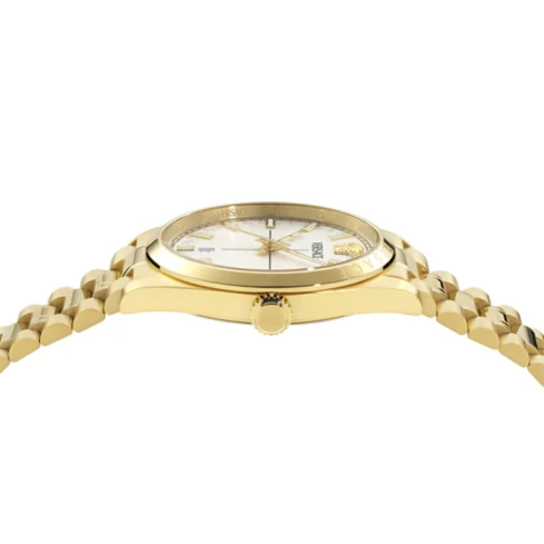 Мъжки ръчен часовник с кварцов механизъм - корпус от Стомана - Стоманена верижка - цвят Сребрист Злато