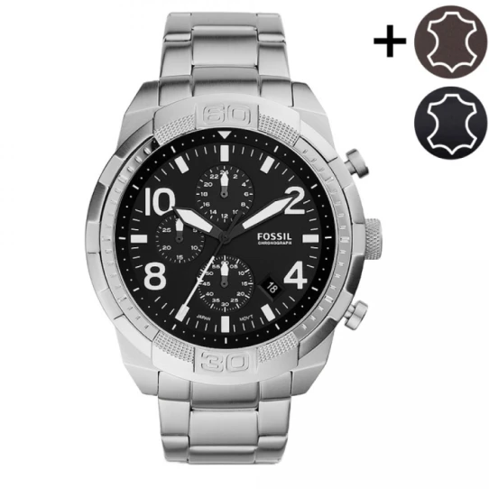 Мъжки ръчен часовник с кварцов механизъм - корпус от Стомана - Стоманена верижка - цвят Черен Кафяв