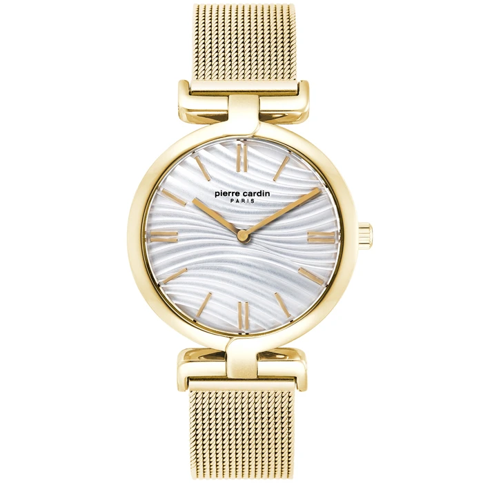 Дамски ръчен часовник с кварцов механизъм - корпус от Стомана - Меш - цвят Бял Злато