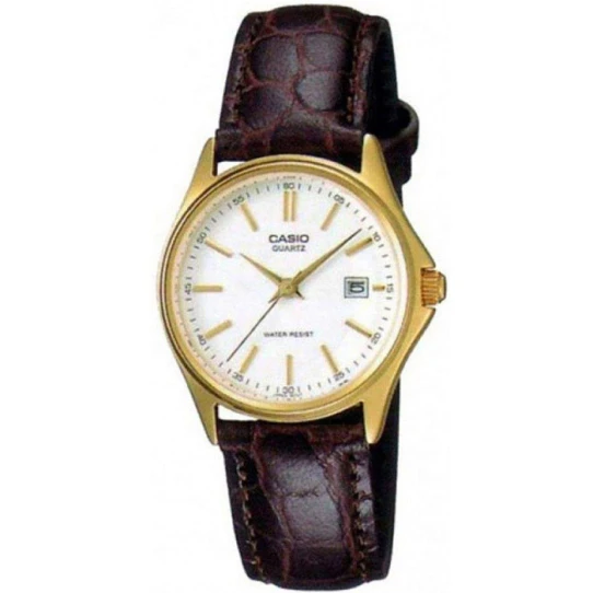 Мъжки ръчен часовник с кварцов механизъм - корпус от Стомана - Естествена кожа - цвят Бял Кафяв