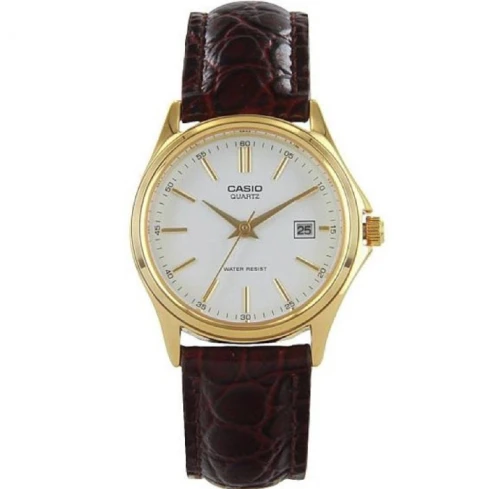 Мъжки ръчен часовник с кварцов механизъм - корпус от Стомана - Естествена кожа - цвят Бял Кафяв