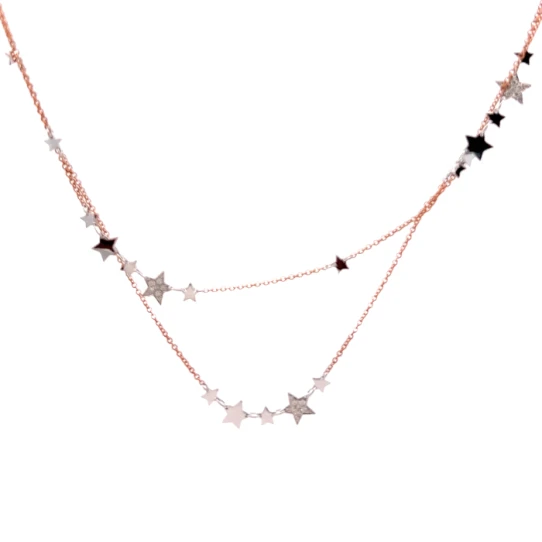 Дамски колие от 18K Злато Бяло и Розово - с форма Звезда - Диаманти