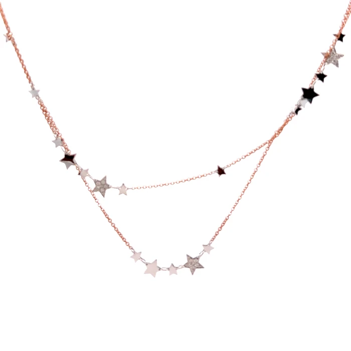 Дамски колие от 18K Злато Бяло и Розово - с форма Звезда - Диаманти