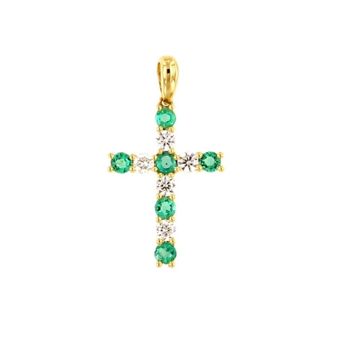 Дамски медальон от 18K Злато - с форма - Изумруд Диаманти - Жълто злато