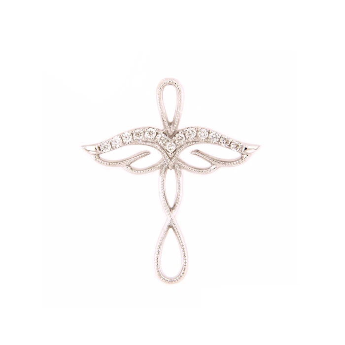 Дамски висулка от 18K Злато Бяло - с форма Ангел - Диаманти