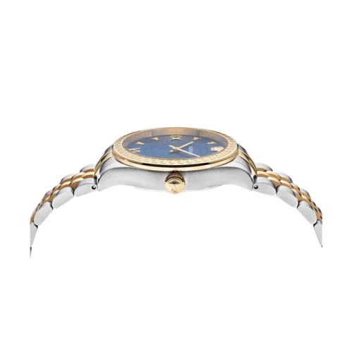 Дамски ръчен часовник с кварцов механизъм - корпус от Стомана - Стоманена верижка - цвят Син Злато