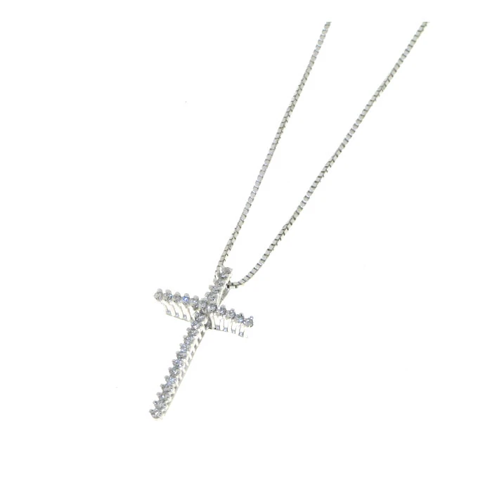 Дамски колие от 18K Злато Бяло - с форма Кръст - Диаманти