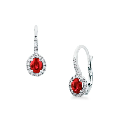 Дамски обеци от 18K Злато Бяло - с форма - Рубин Диаманти