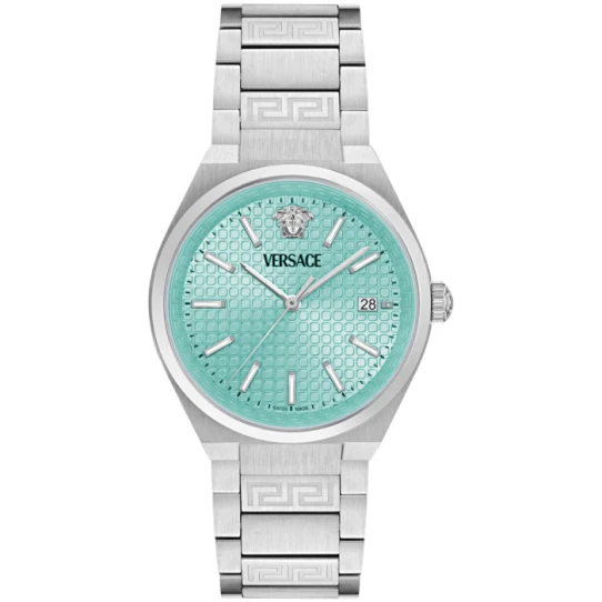 Мъжки ръчен часовник с кварцов механизъм - корпус от Стомана - Стоманена верижка - цвят Тюркоаз Сив