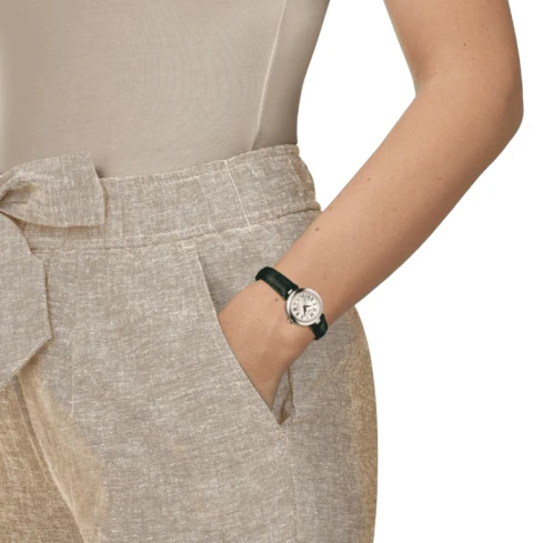 Дамски ръчен часовник с кварцов механизъм - корпус от Стомана - Естествена кожа - цвят Седеф Зелен