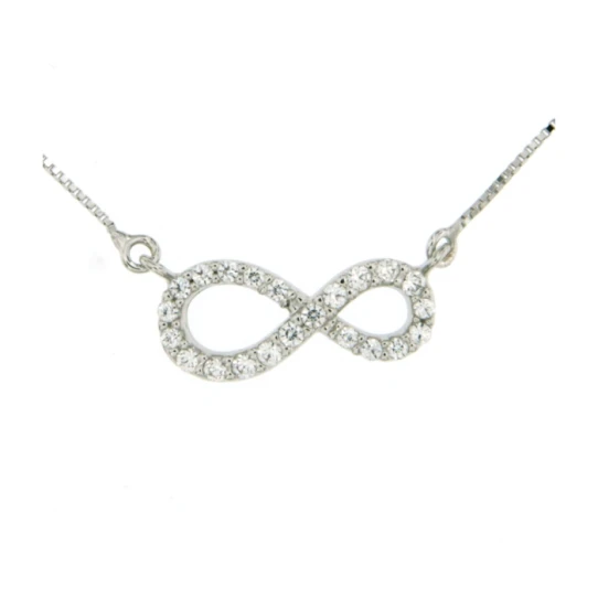 Дамски колие от 14K Злато Бяло - с форма Безкрайност - Цирконий