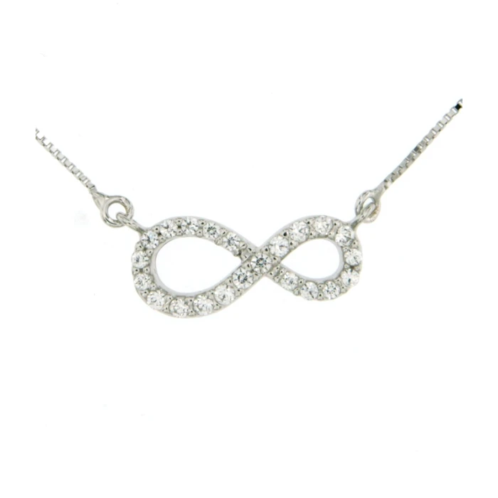 Дамски колие от 14K Злато Бяло - с форма Безкрайност - Цирконий