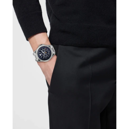 Мъжки ръчен часовник с кварцов механизъм - корпус от Стомана - Стоманена верижка - цвят Син Сив