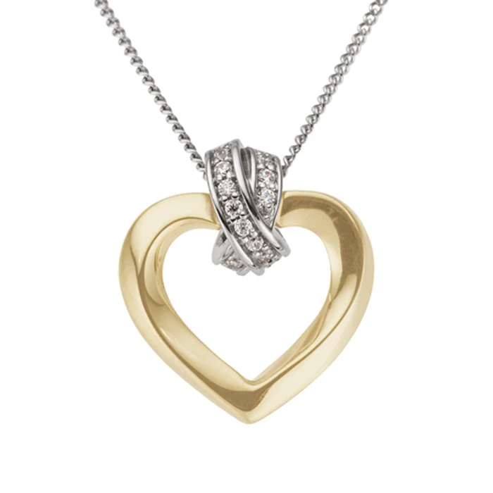 Дамски висулка от 14K Злато Бяло и Жълто - с форма Сърце - Диаманти - 14к бяло и жълто злато