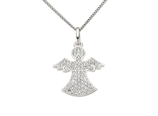 Дамски висулка от 14K Злато Бяло - с форма Ангел - Цирконий