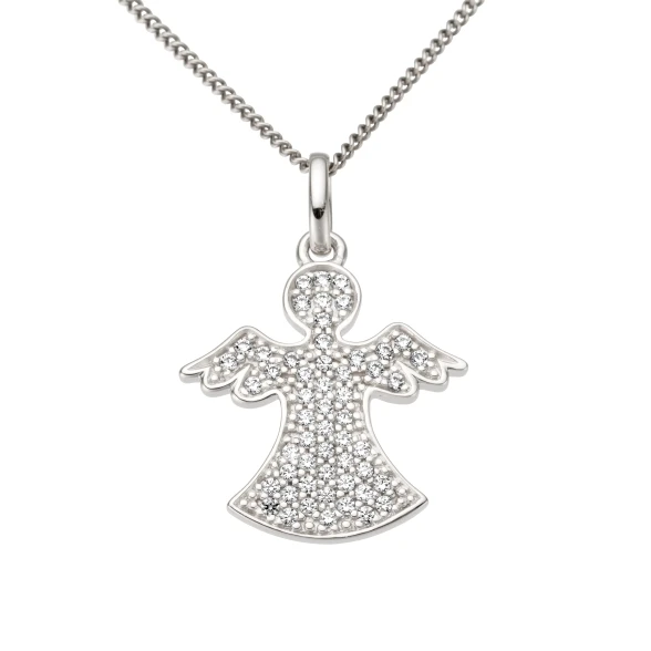 Дамски висулка от 14K Злато Бяло - с форма Ангел - Цирконий