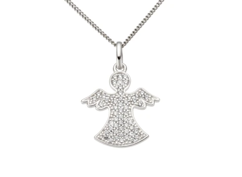 Дамски висулка от 14K Злато Бяло - с форма Ангел - Цирконий