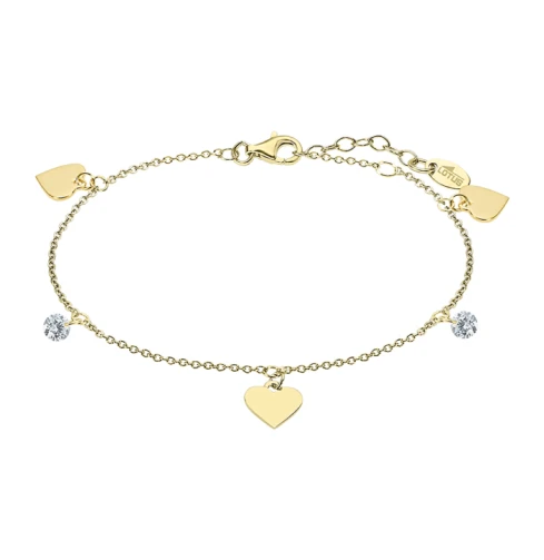 Дамски гривна от 925 Сребро - с форма Сърце - Цирконий - Златно PVD покритие