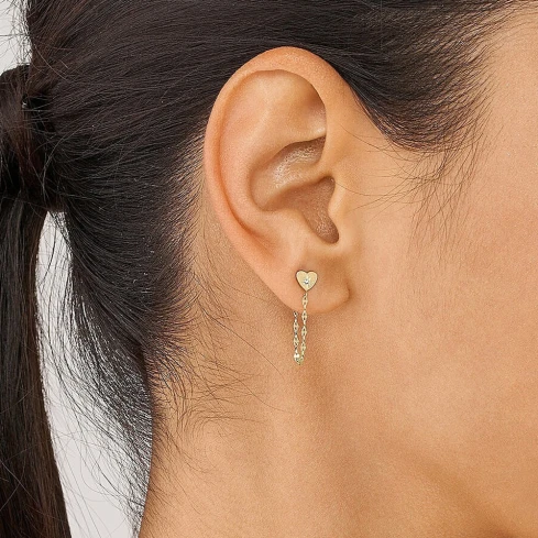 Дамски обеци от 316l Медицинска стомана - с форма Сърце - - Жълто злато